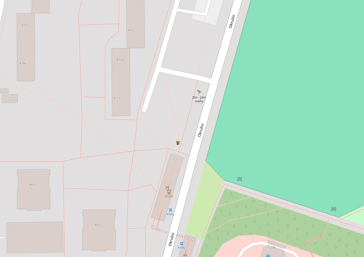 Plac u zkratky k zástavce Křiby - směr město