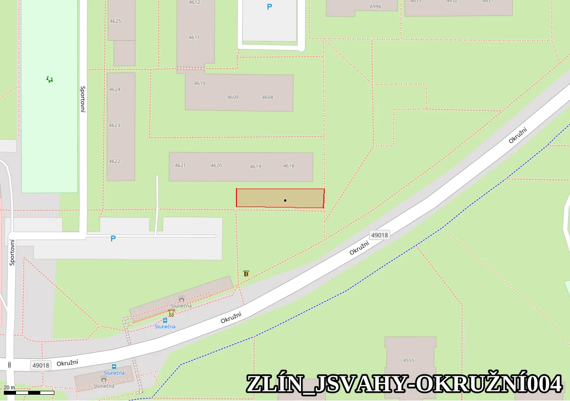 Vlevo u chodníku od prvního segmentu směr Křiby