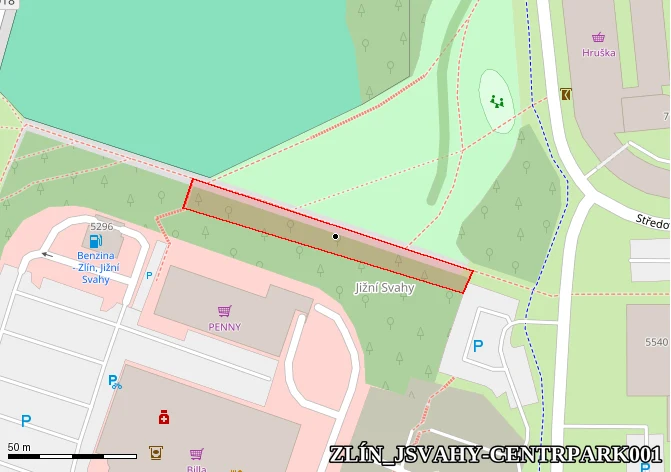 Pravá strana u chodníku od zastávky Křiby k drihému segmentu